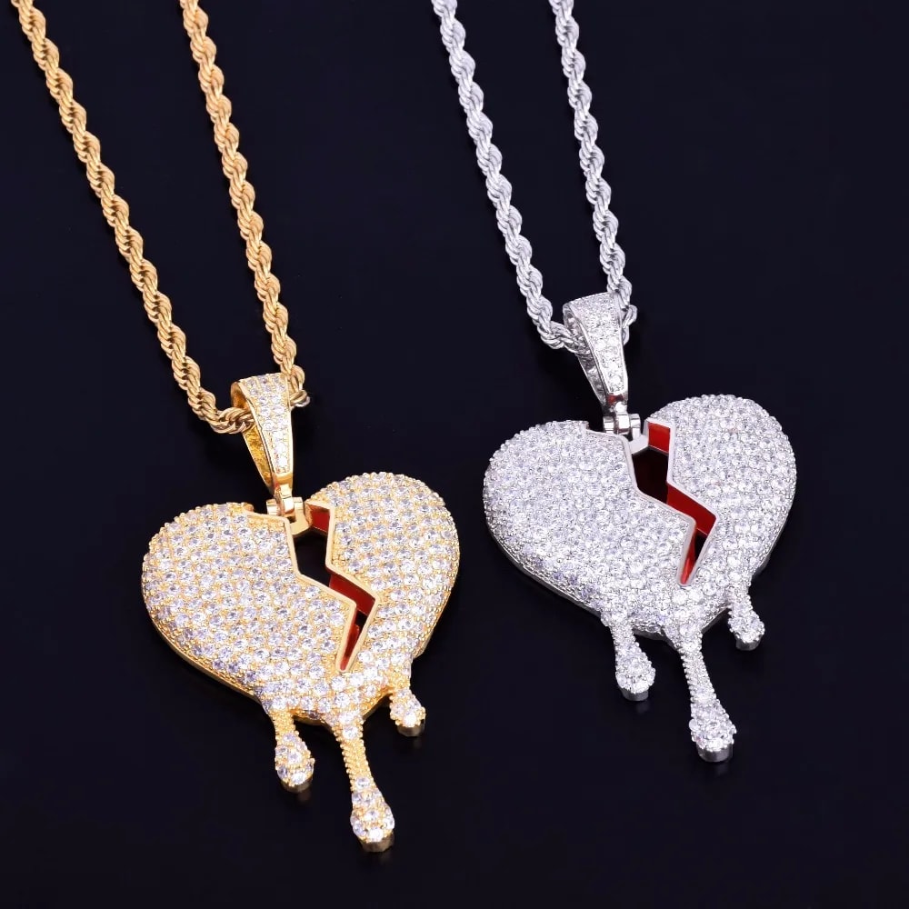  Men Drip Heart Necklace With Pendant Cubic Zircon